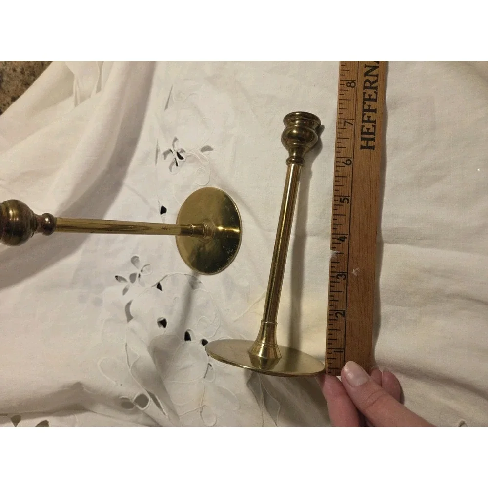 Vintage Jarvie Style Brass Candlesticks With Slender Stem & Circular Base